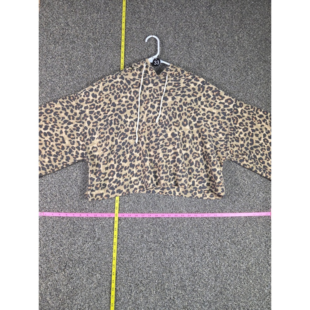 Zenana Hoodie Women XL Tan Leopard Print Cropped Long Sleeve Pullover
